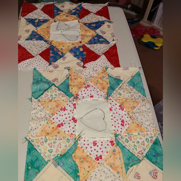 UnFinished HandMade Quilted Triangles & Squares HEARTS Quilting Sewing Cotton - Picture 6 of 15